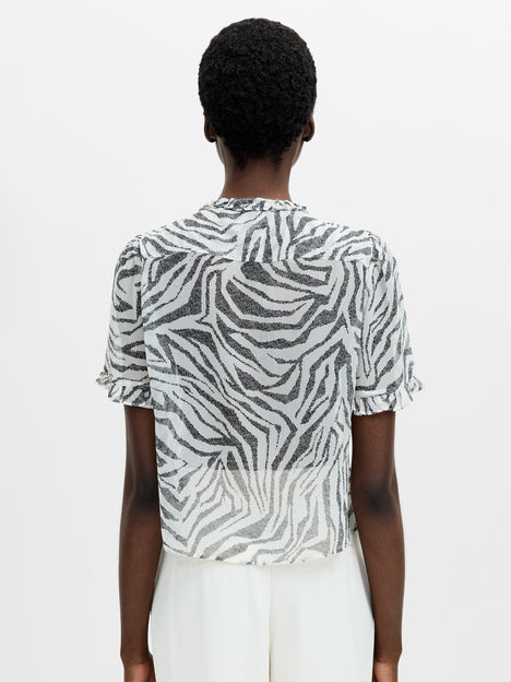 Josie Short Sleeve Zebra Print Ruffle Top