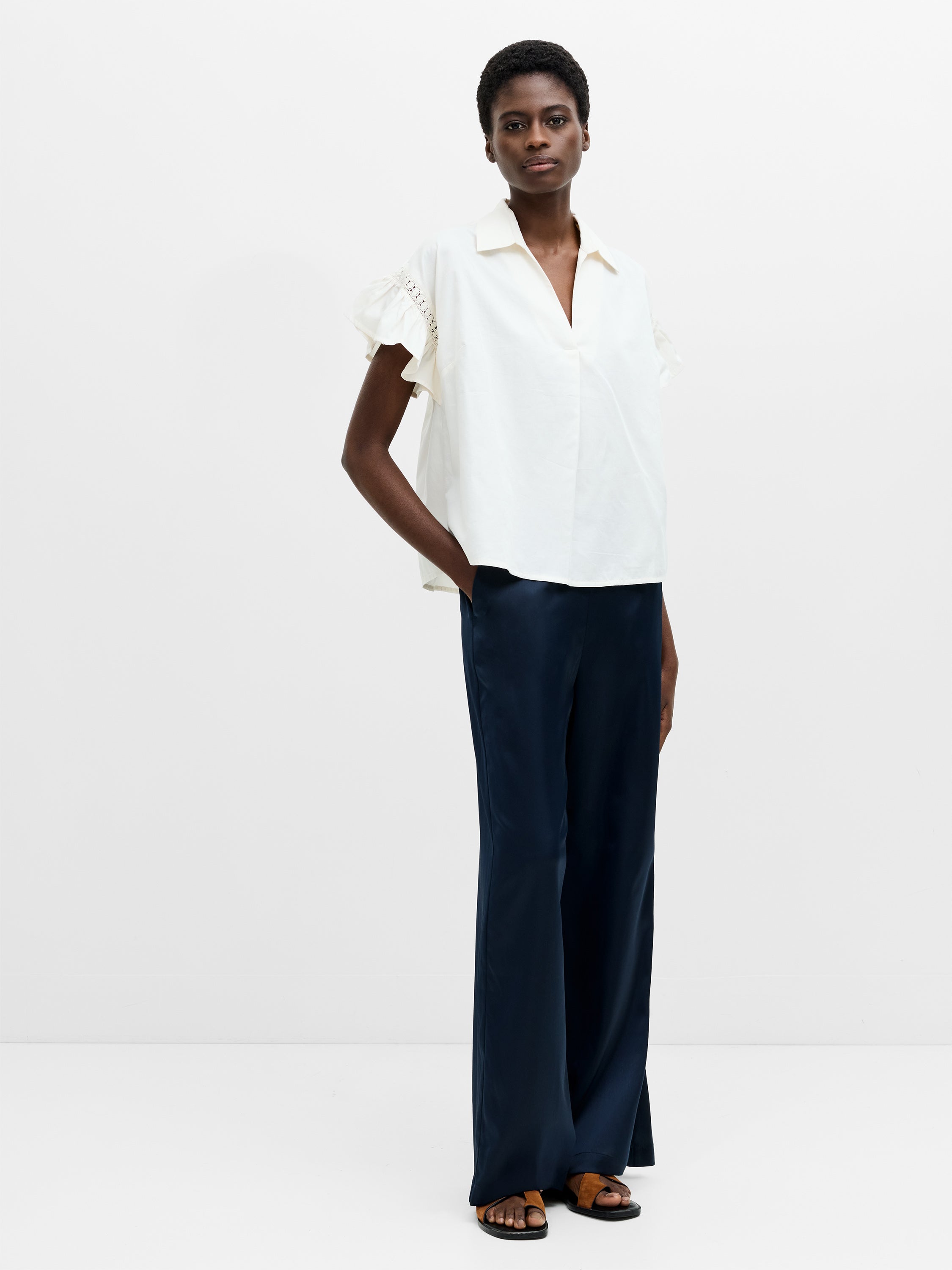 Trim Detail Flutter Sleeve Popover Shirt
