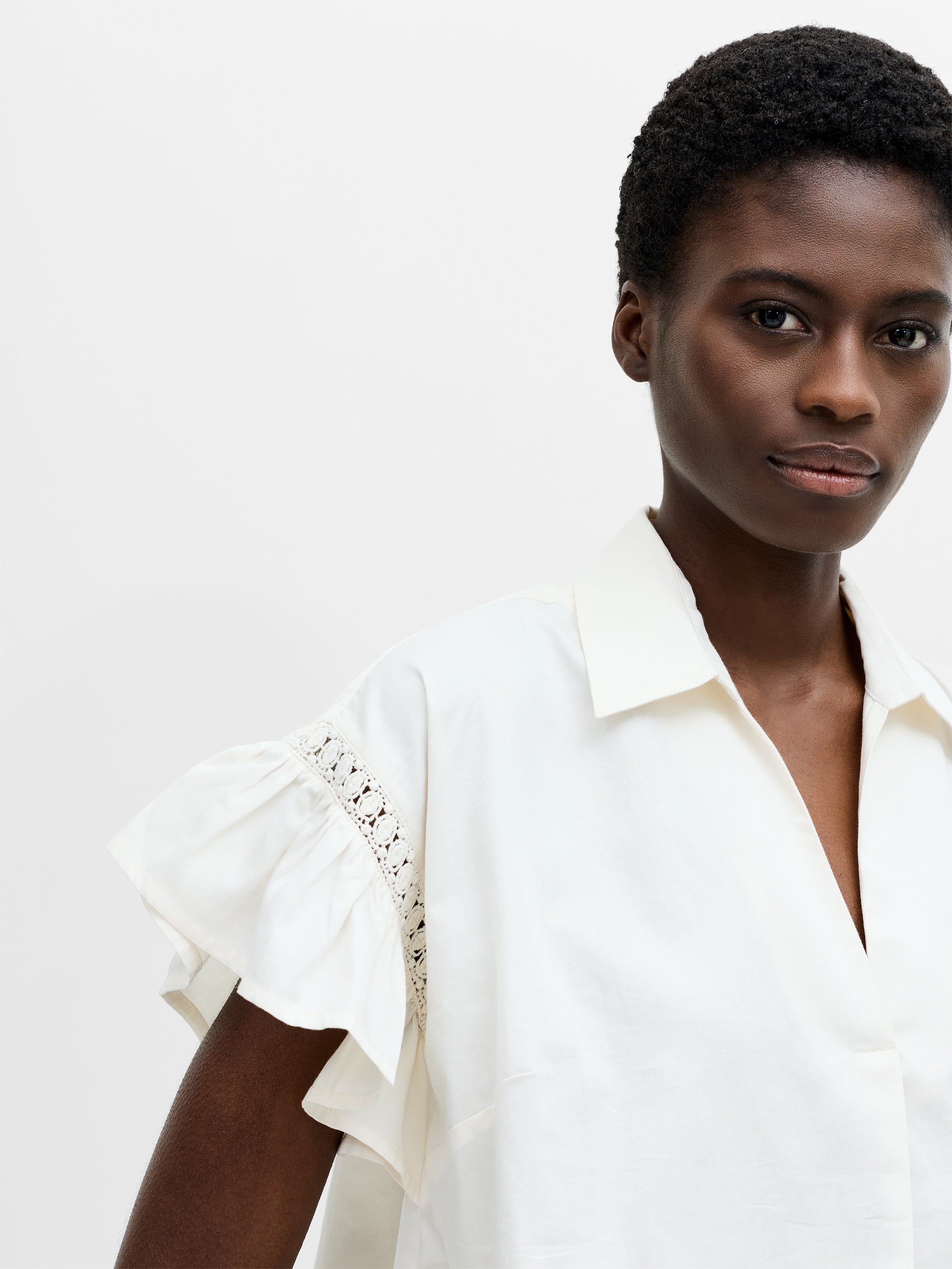 Trim Detail Flutter Sleeve Popover Shirt