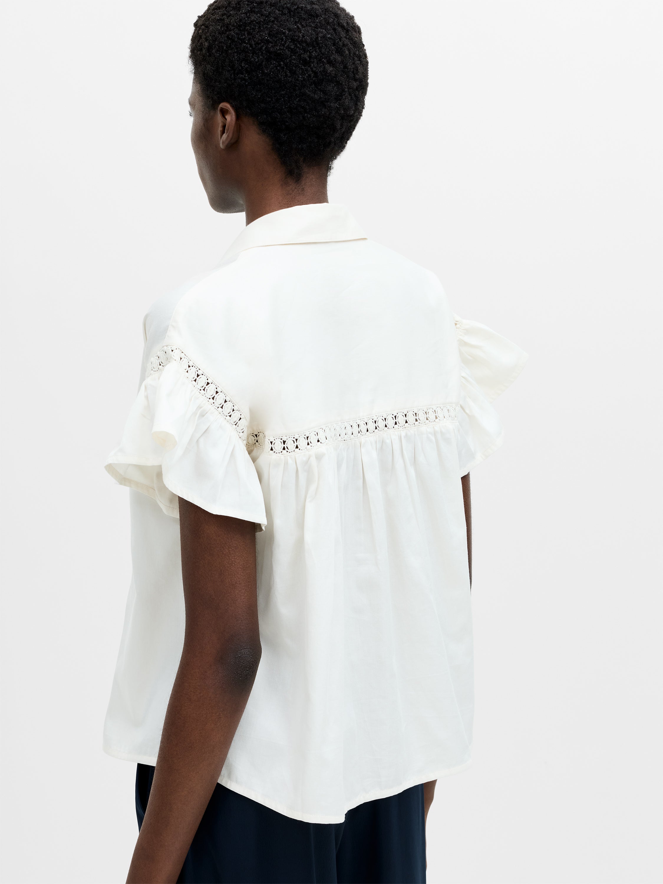 Trim Detail Flutter Sleeve Popover Shirt