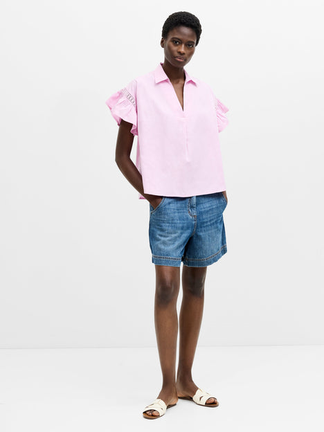 Trim Detail Flutter Sleeve Popover Shirt