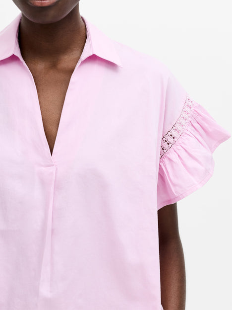 Trim Detail Flutter Sleeve Popover Shirt