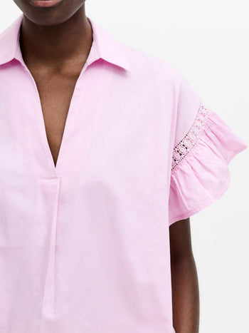 Trim Detail Flutter Sleeve Popover Shirt