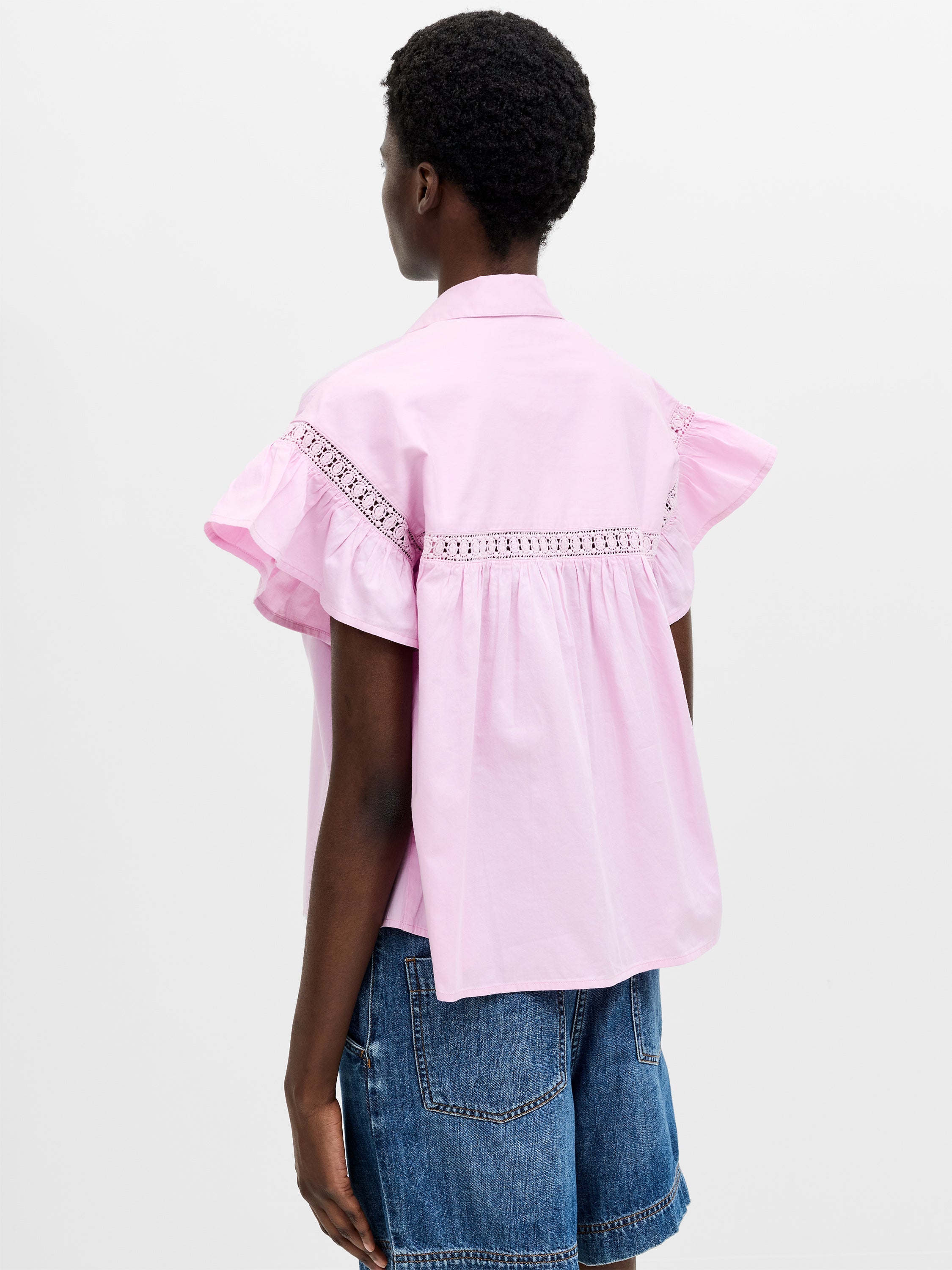Trim Detail Flutter Sleeve Popover Shirt