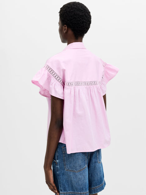 Trim Detail Flutter Sleeve Popover Shirt