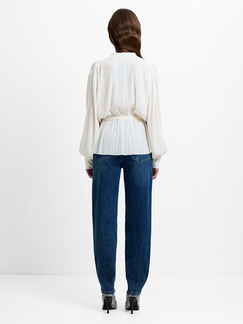 Noelle Plisse Military Tie Up Blouse