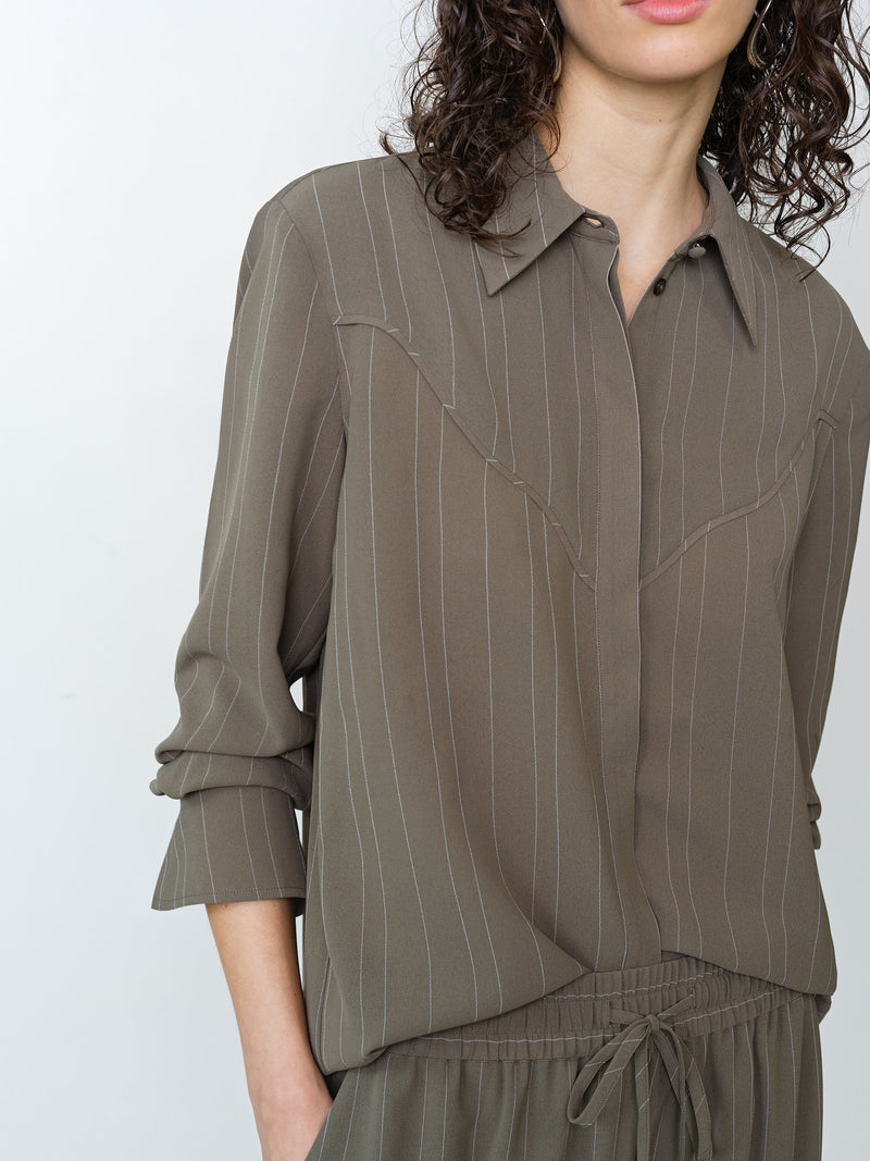 Erma Pinstripe Contrast Yoke Western Shirt