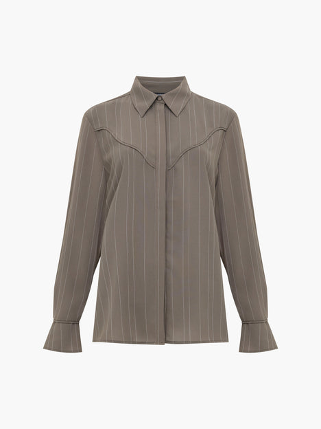 Erma Pinstripe Western Yoke Khaki Green Shirt