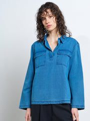 Zaves Chambray Denim Blue Pocket Popover Shirt