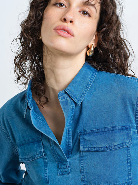Zaves Chambray Denim Pocket Shirt