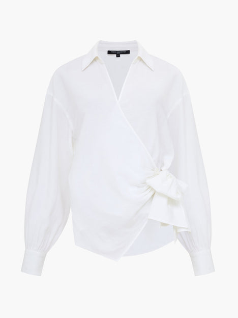 Ariette Linen Blend White Wrap Over Shirt