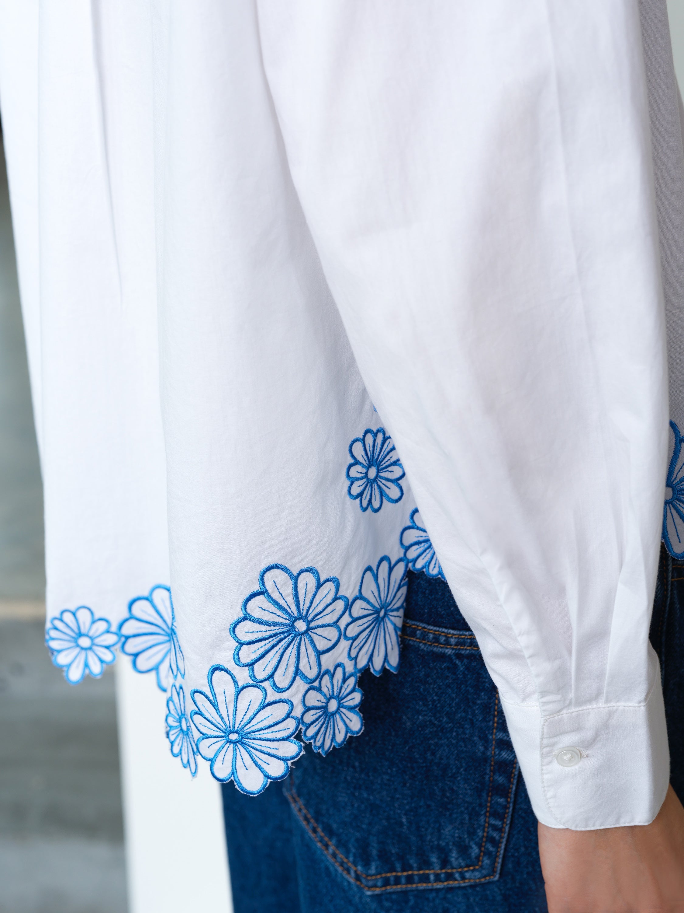 Cambria Cotton Floral Embroidered Hem Shirt