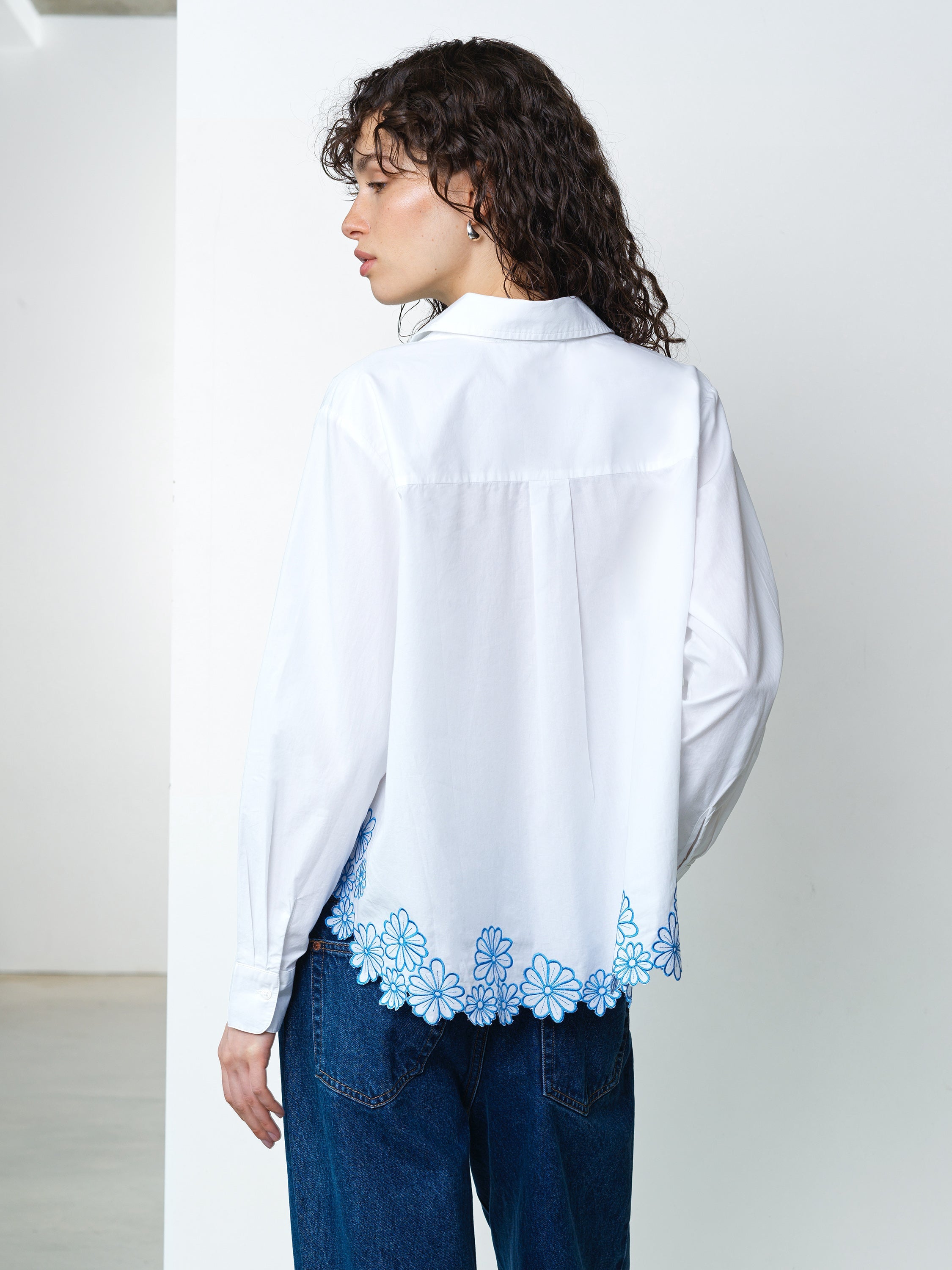 Cambria Cotton Floral Embroidered Hem Shirt