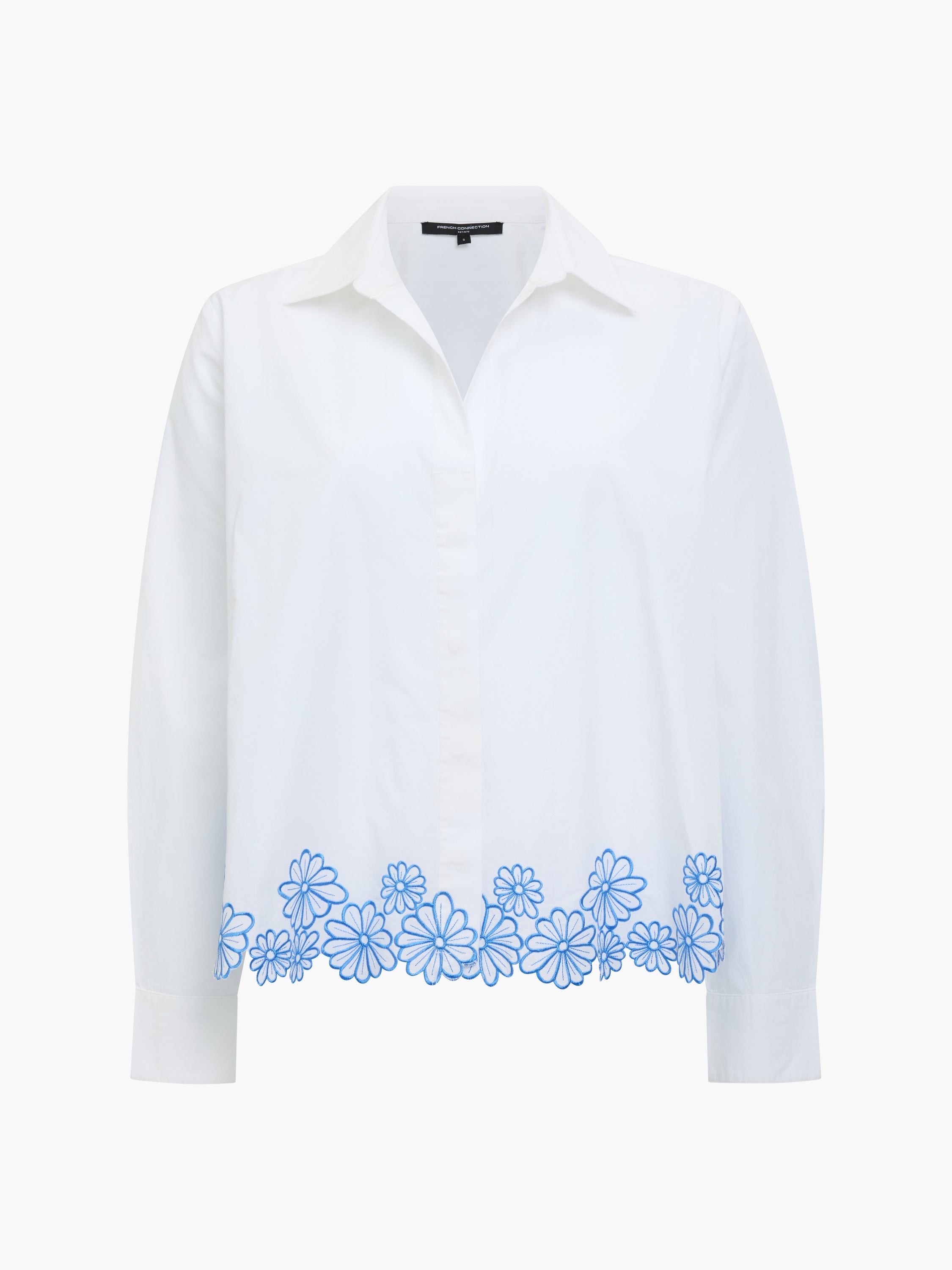Cambria Cotton Floral Embroidered Hem Shirt