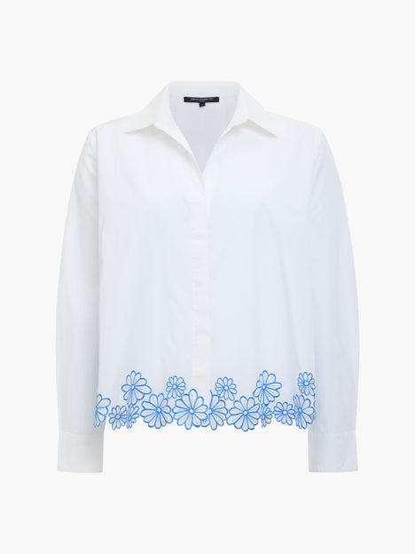 Cambria Cotton Floral Embroidered Hem White Shirt