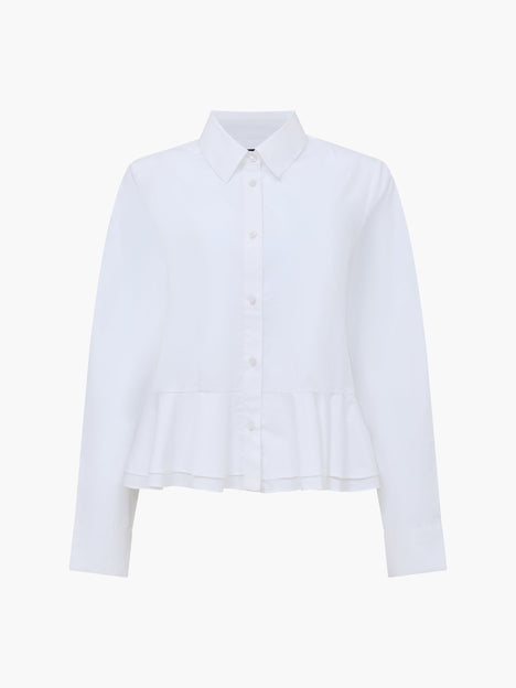 Cambria Cotton Ruffle Hem White Peplum Shirt