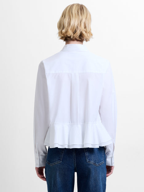 Cambria Cotton Ruffle Hem White Peplum Shirt