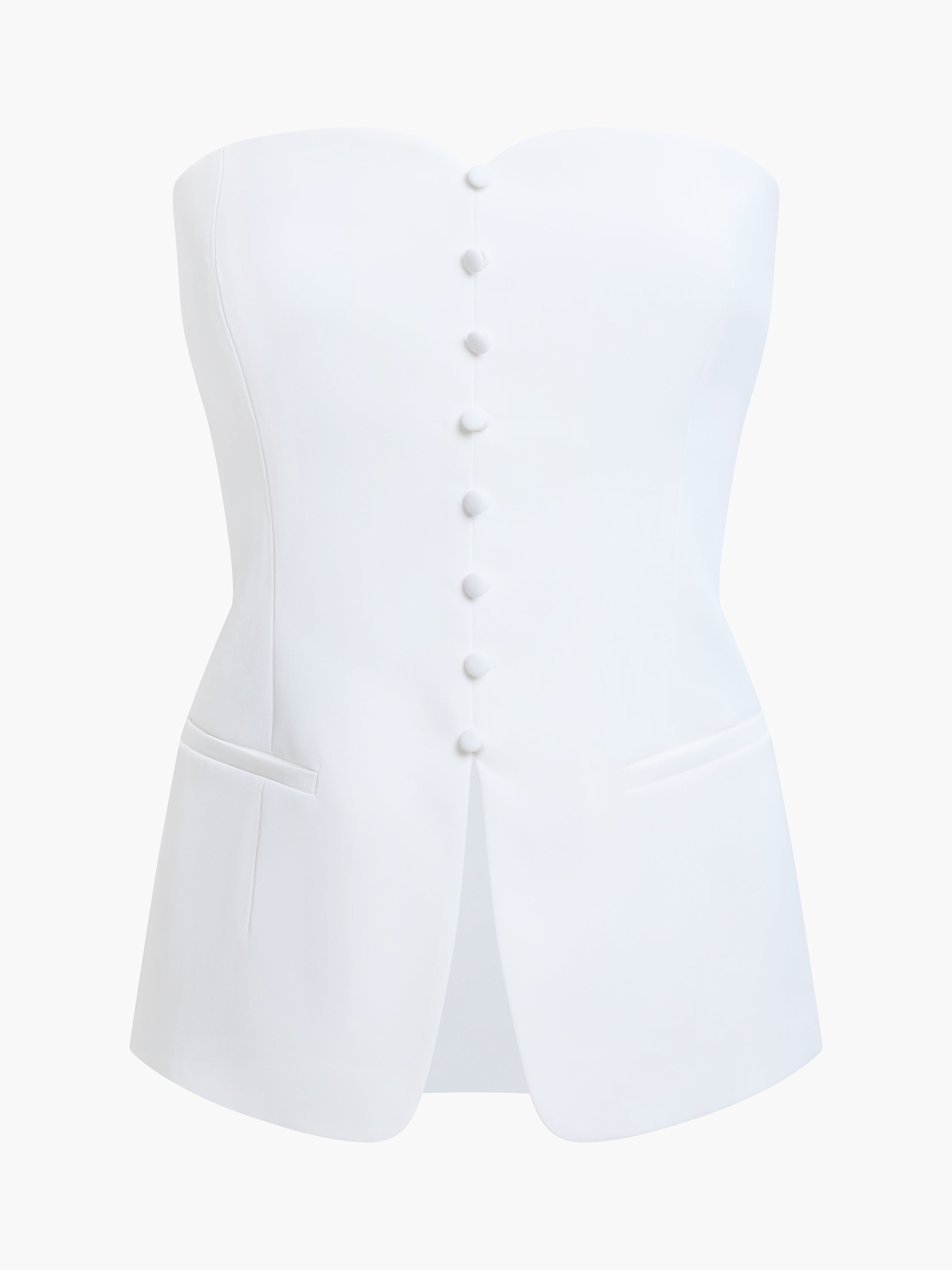 Harrie Tailored Faux Button White Strapless Top