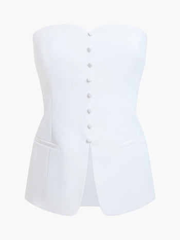 Harrie Tailored Faux Button White Strapless Top