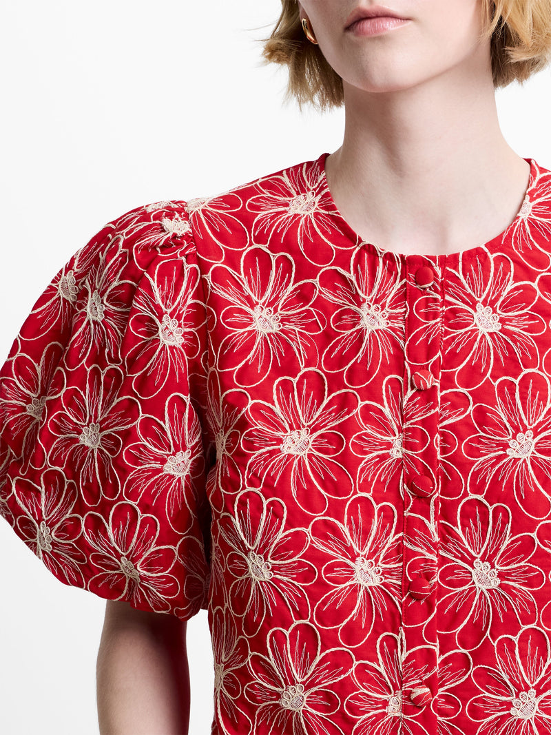 Rory Cotton Embroidered Puff Sleeve Top