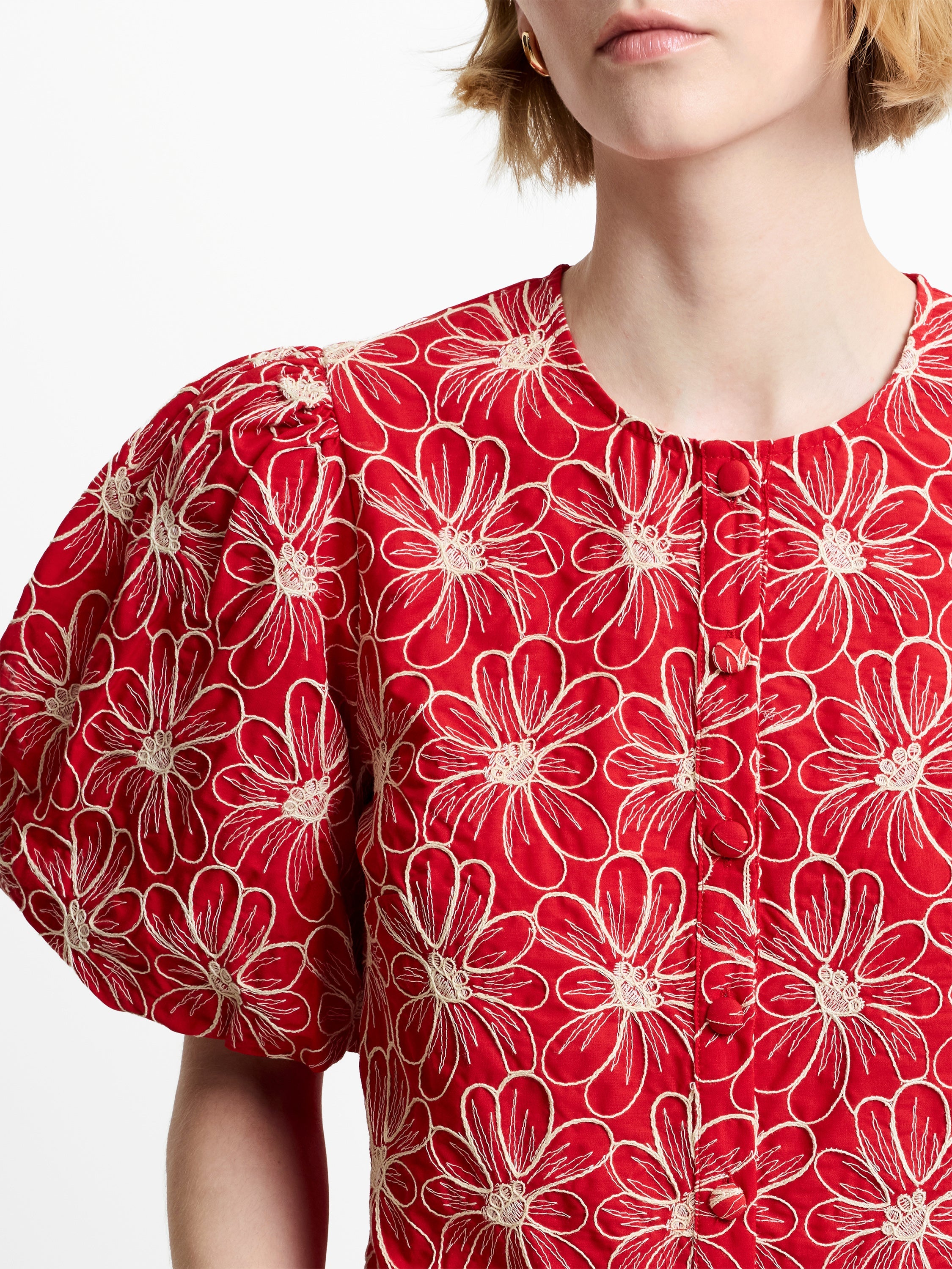 Rory Cotton Embroidered Puff Sleeve Top