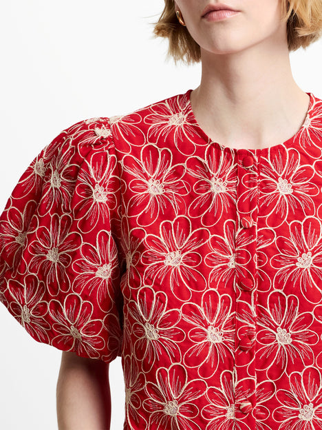Rory Cotton Embroidered Puff Sleeve Top