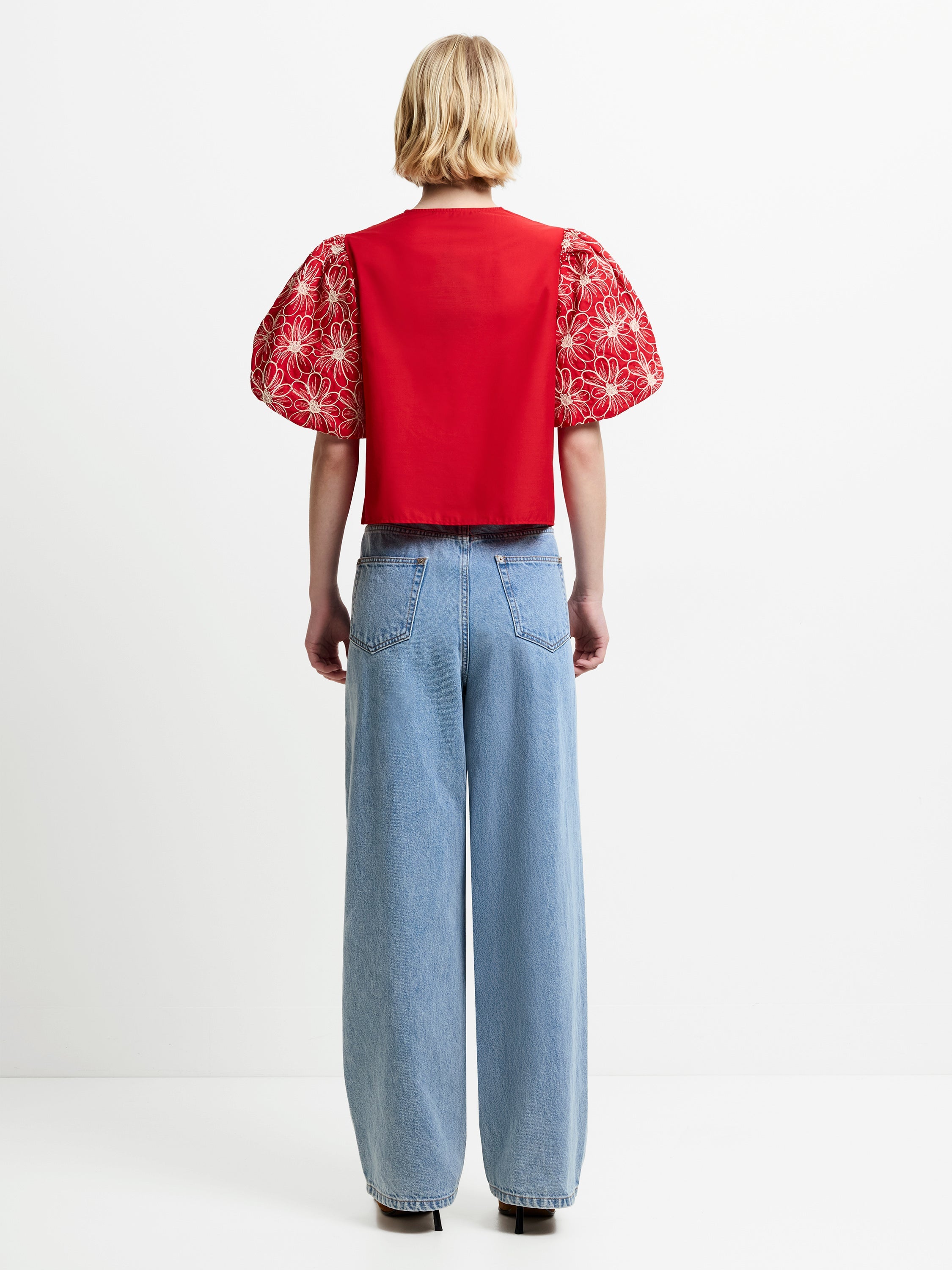 Rory Cotton Embroidered Puff Sleeve Top