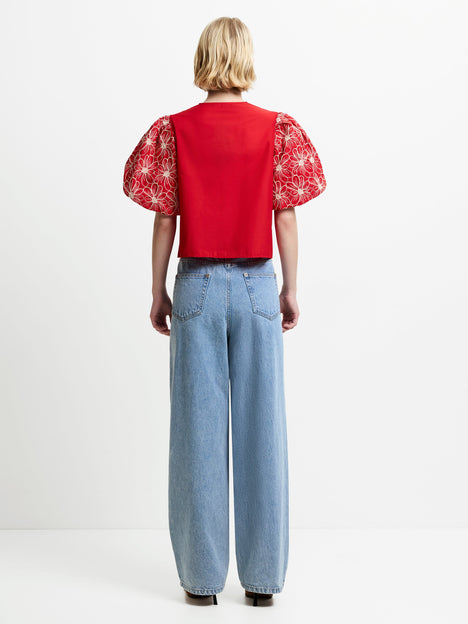Rory Cotton Embroidered Puff Sleeve Top