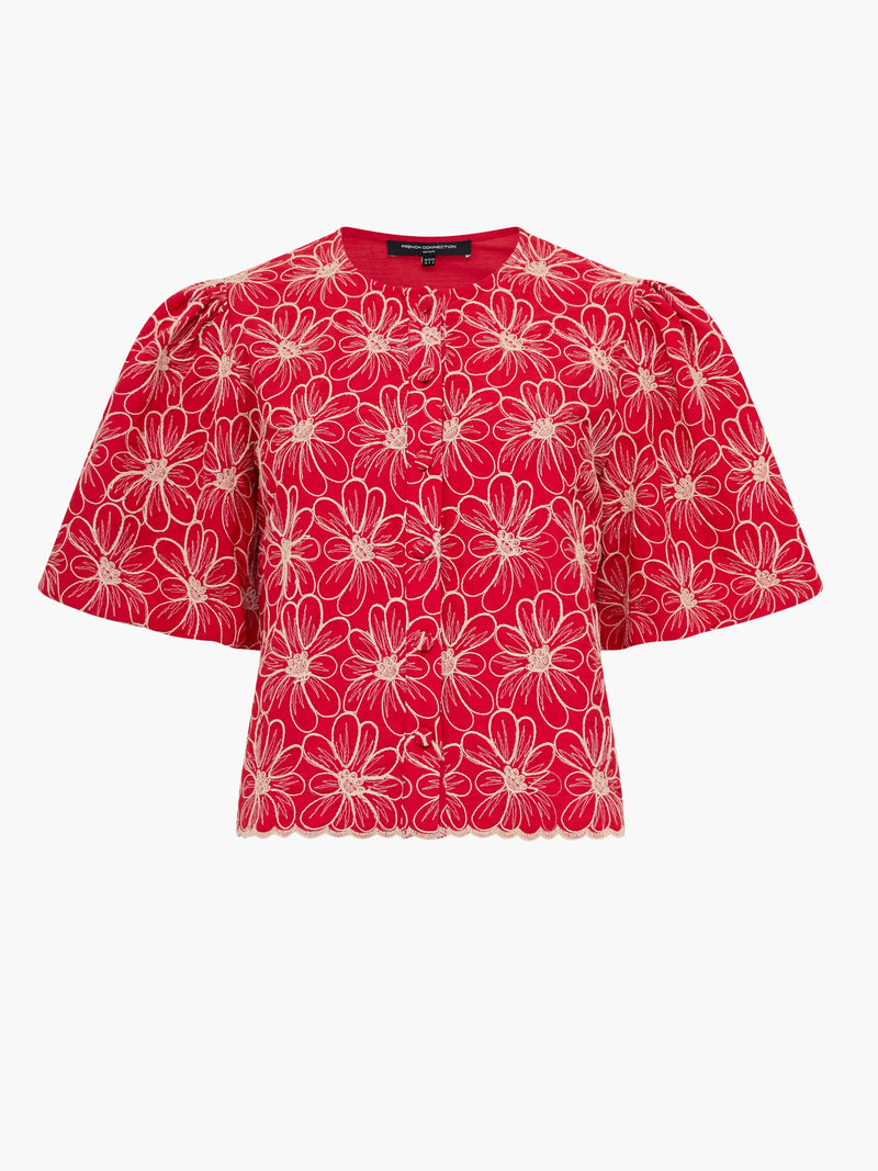 Rory Cotton Embroidered Puff Sleeve Top