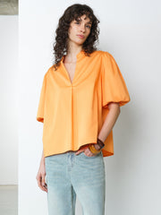 Sindey Cotton Puff Sleeve Orange Popover Shirt