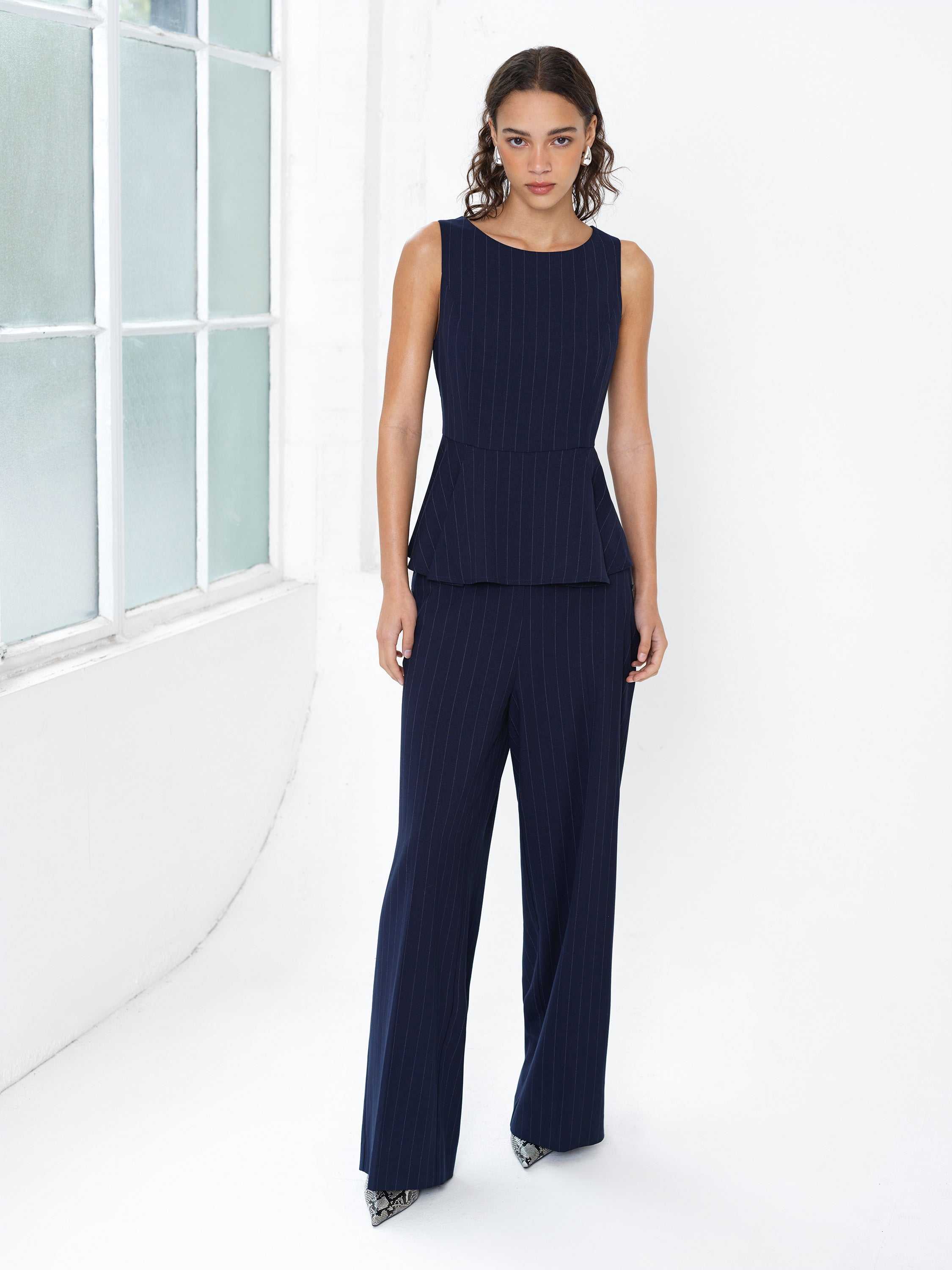 Alia Pinstripe Peplum Top