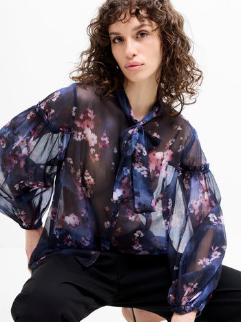 Clara Emina Sheer Bow Tie Shirt