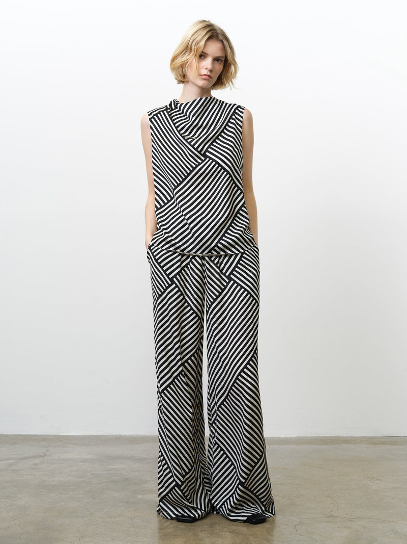 Striped Damasco Cowl Neck Tank Top