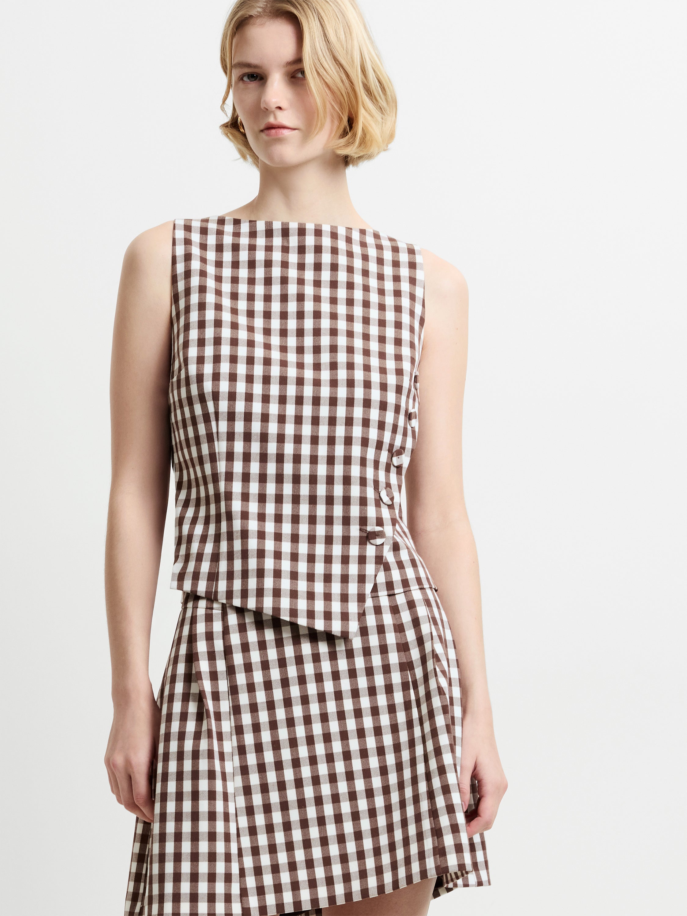 Lexi Tailored Gingham Asymmetric Top