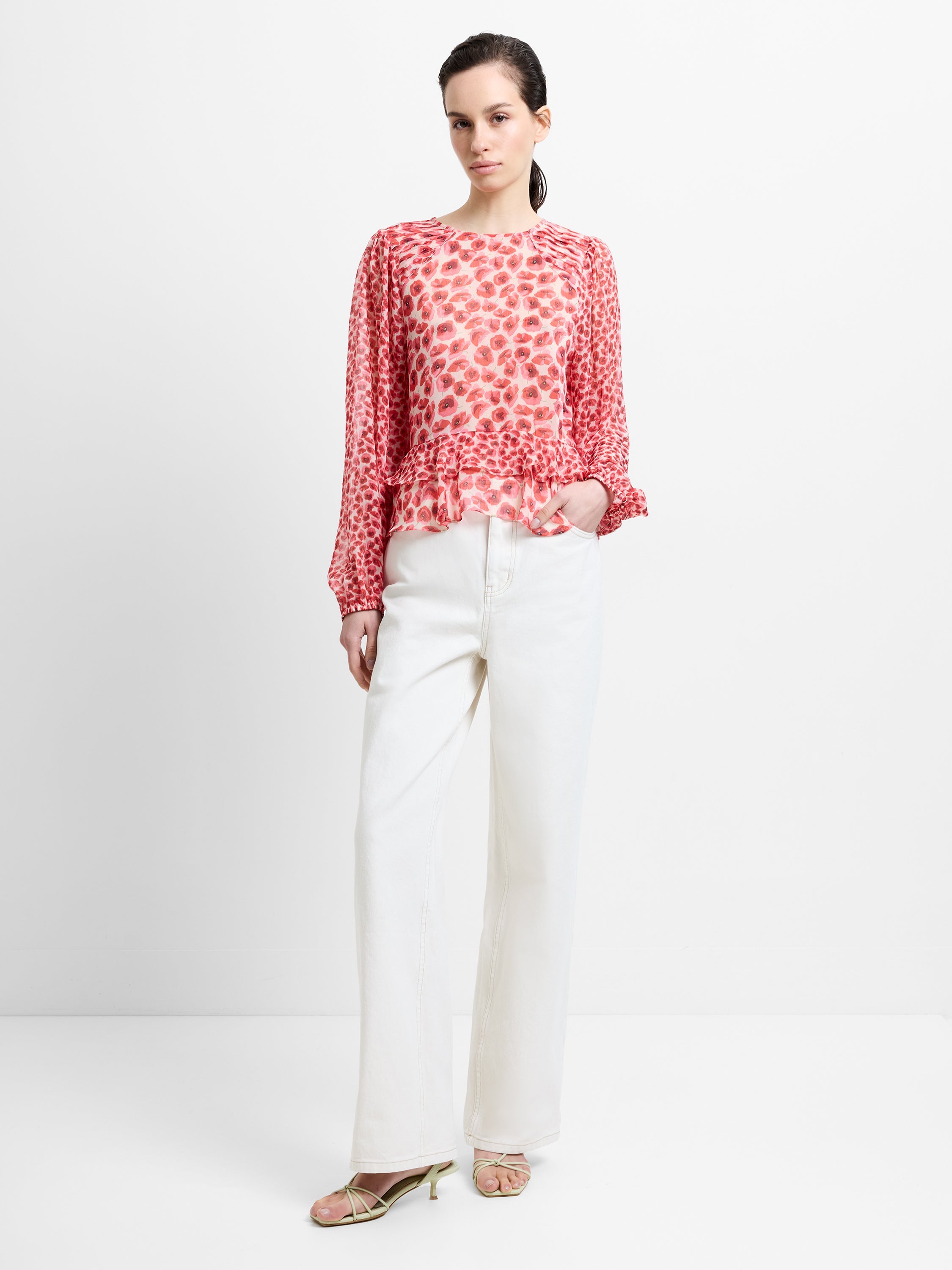 Poppy Emina Semi-Sheer Puff Sleeve Top