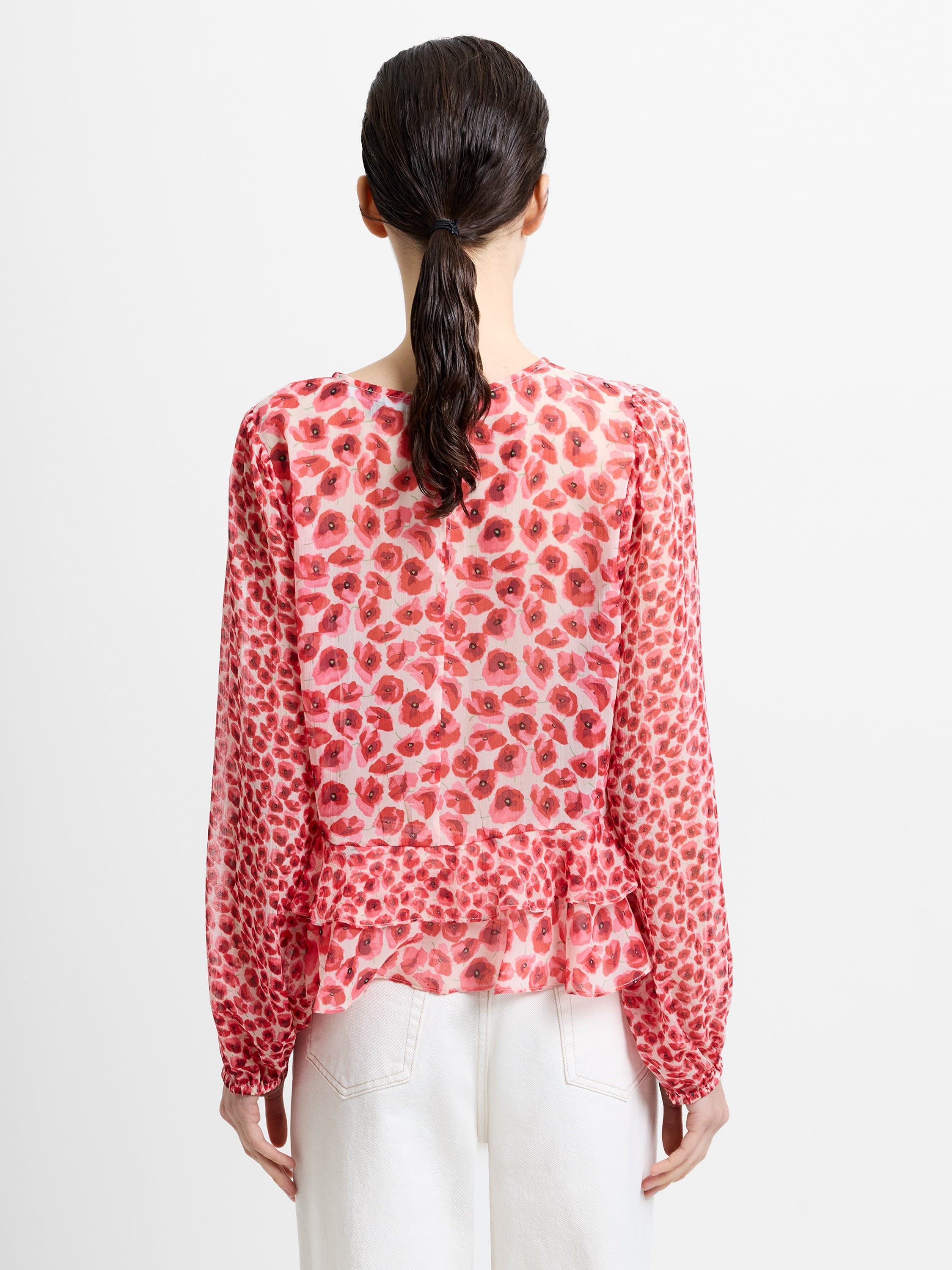 Poppy Emina Semi-Sheer Puff Sleeve Top