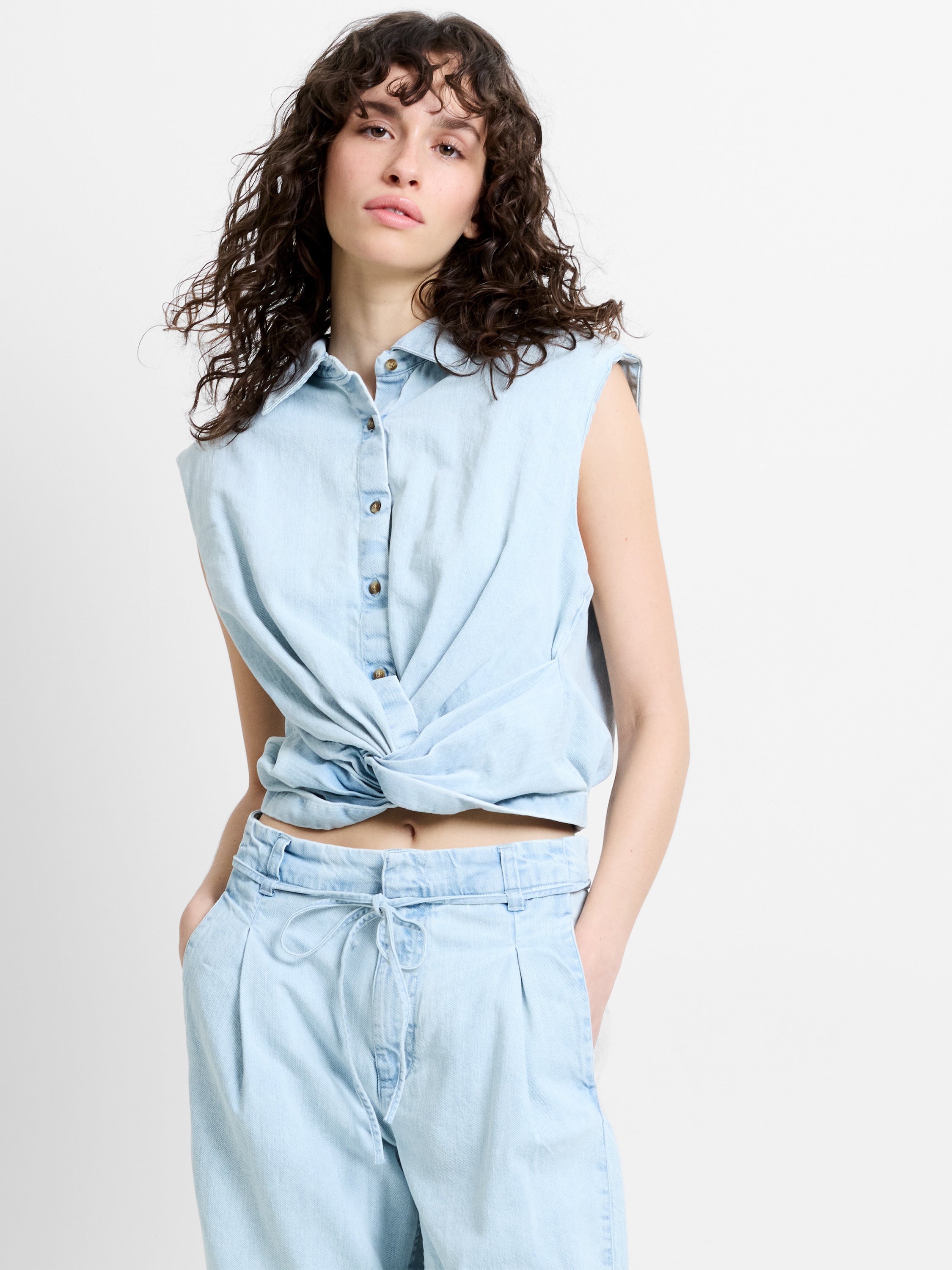 Chess Twist Cropped Denim Shirt