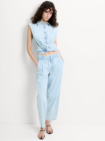 Chess Twist Cropped Denim Shirt