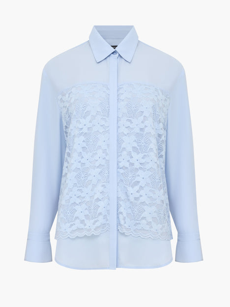 Mila Lace Layered Long Sleeve Light Blue Shirt