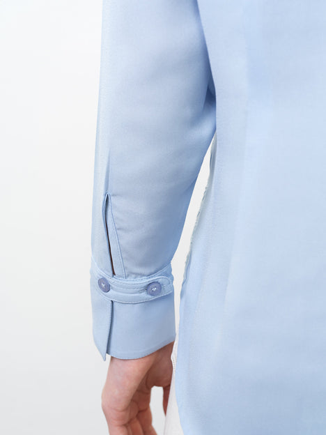 Mila Lace Layered Long Sleeve Light Blue Shirt