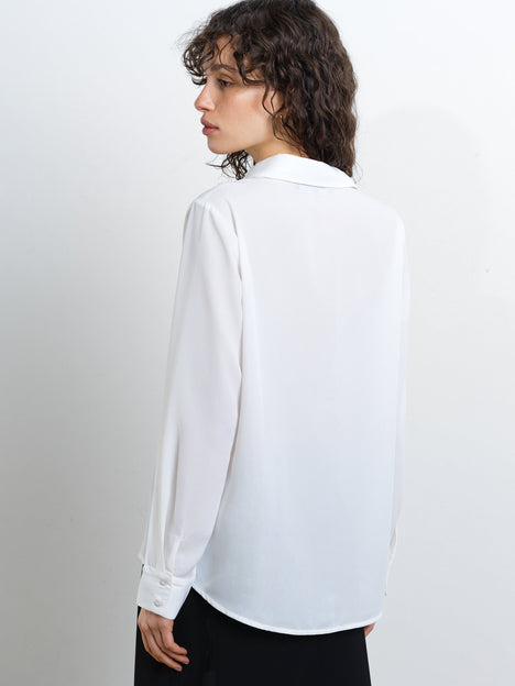 Mila 3D Floral Faux Pearl Long Sleeve White Shirt
