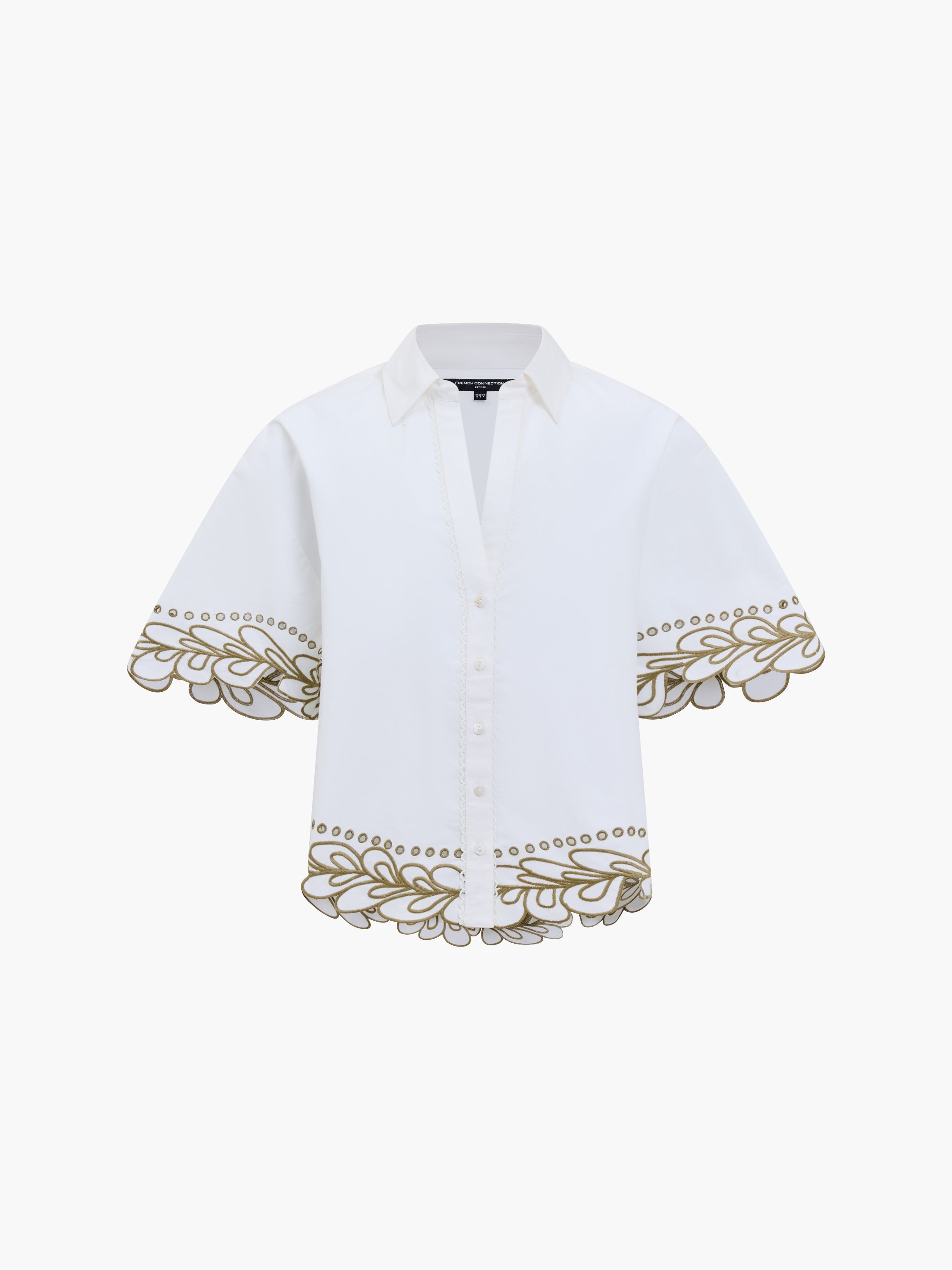 Alissa Cotton Embroidered Trim White Shirt