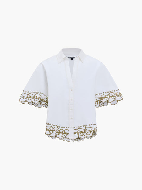 Alissa Cotton Embroidered Trim White Shirt