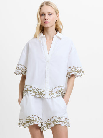 Alissa Cotton Embroidered Trim Shirt