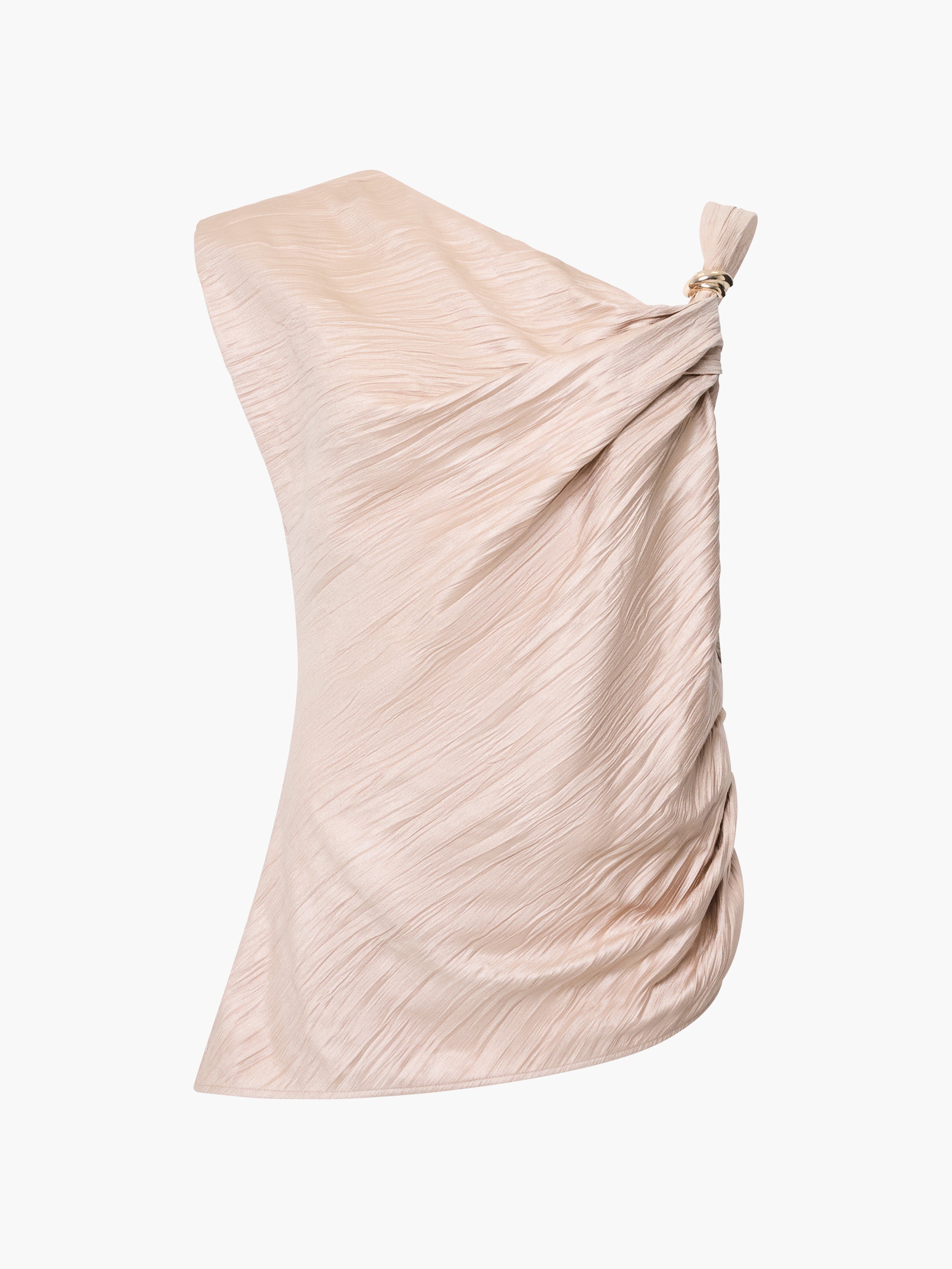 Novie Crinkle Asymmetric Taupe Top