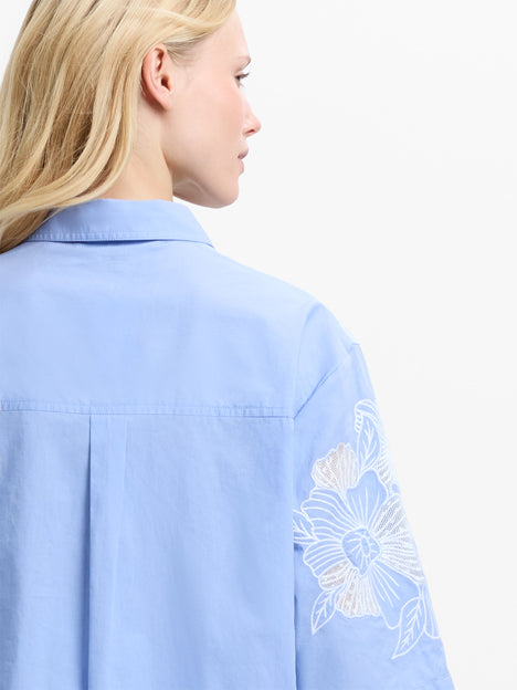Cambria Cotton Floral Embroidered Blue Shirt