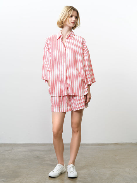 Cheryl Linen Blend Striped Long Sleeve Shirt