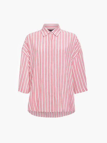 Cheryl Linen Blend Striped Long Sleeve Pink Shirt