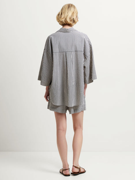 Lia Seersucker Monochrome Striped Relaxed Shirt