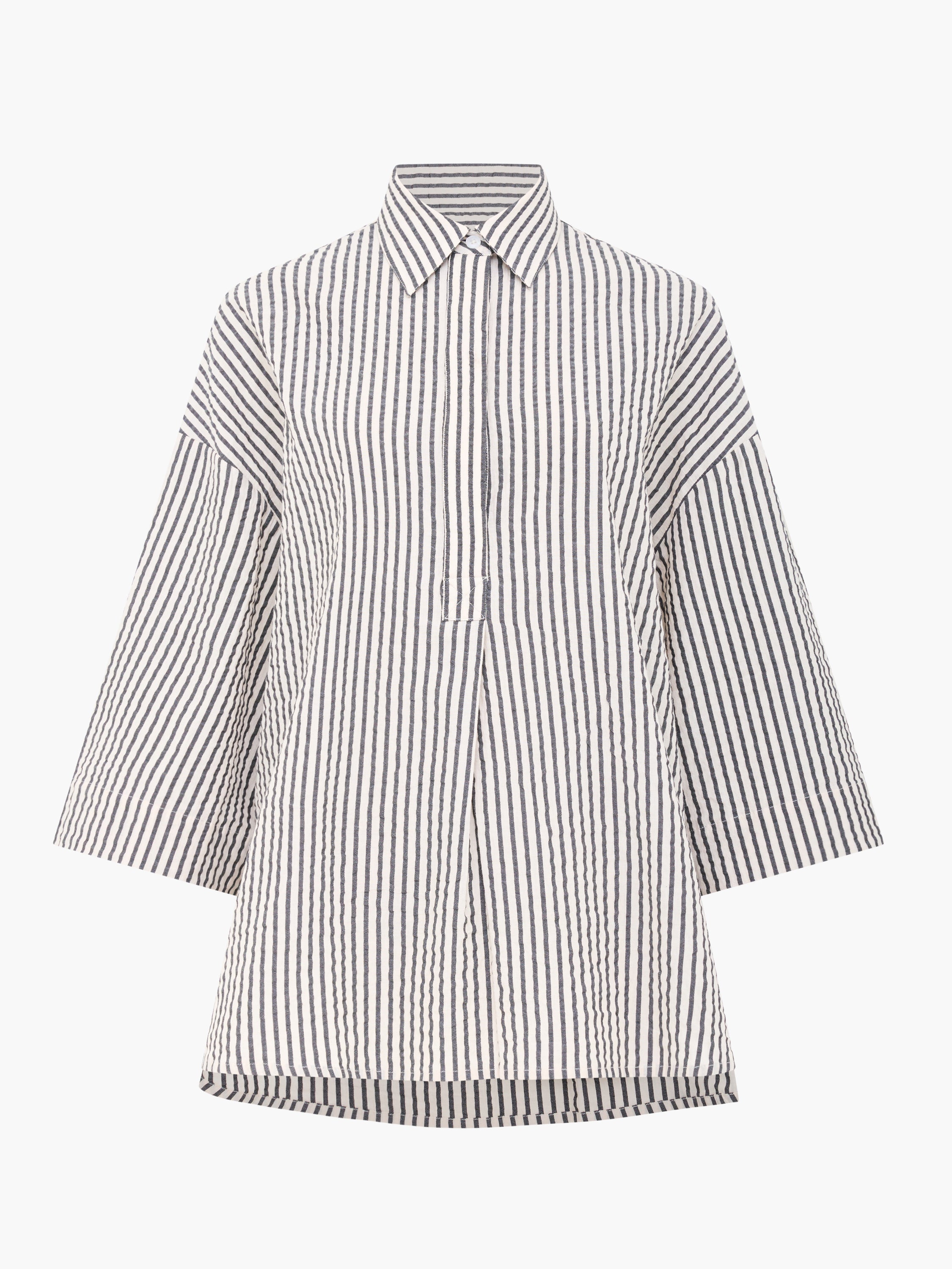 Lia Seersucker Monochrome Striped Relaxed Shirt